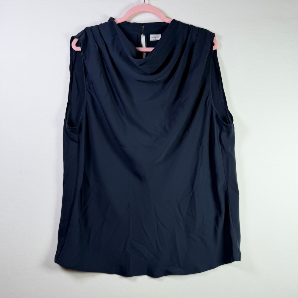 BABATON Dark Navy Cowl Neck Sleeveless Keyhole Back Blouse XL